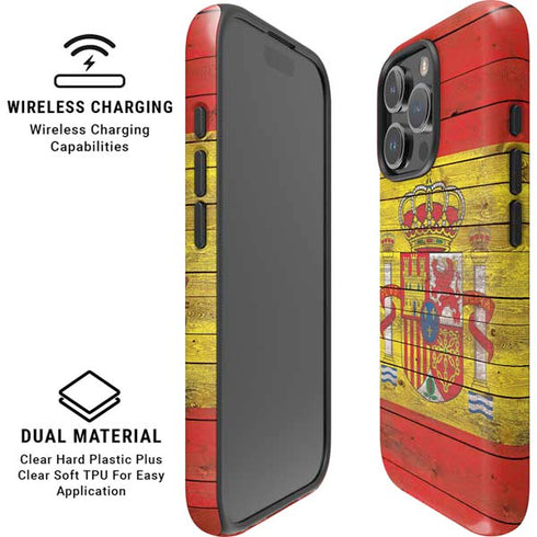 Spain Flag Dark Wood iPhone 16 Pro Magsafe Impact Case
